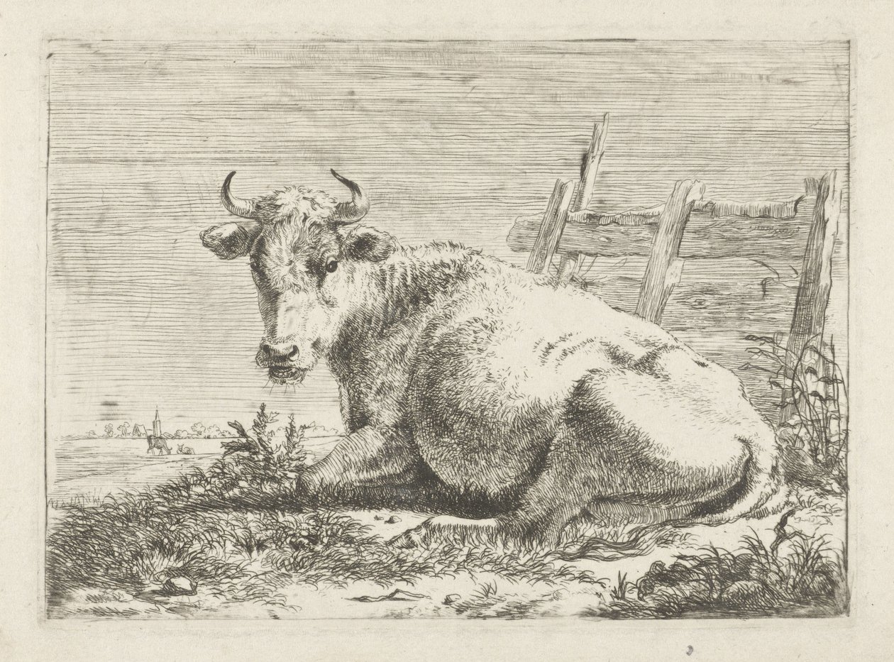 Vaca deitada perto de uma cerca
Vacas (título da série) de Pieter Gerardus van Os