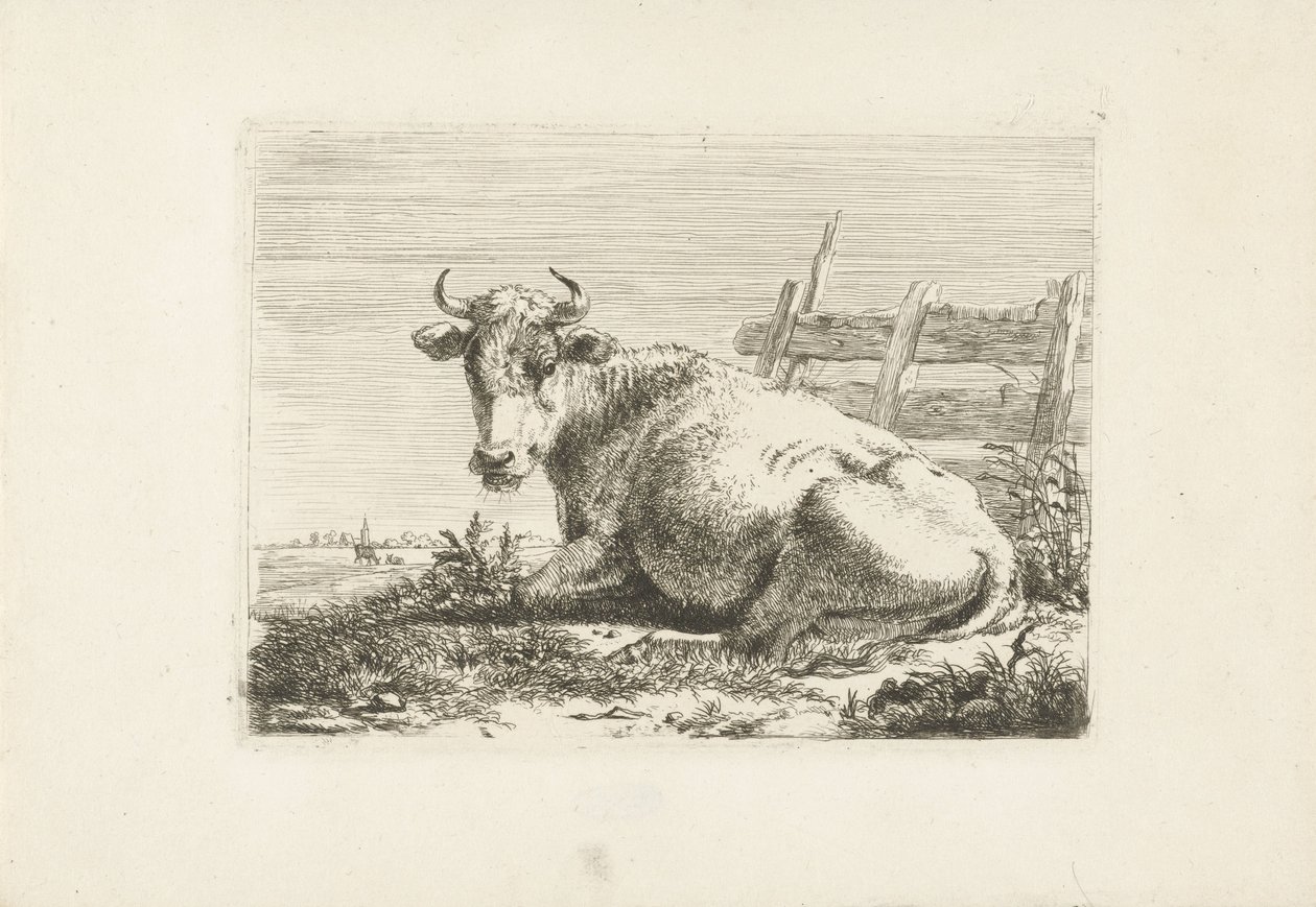 Vaca deitada perto de uma cerca
Vacas (título da série) de Pieter Gerardus van Os