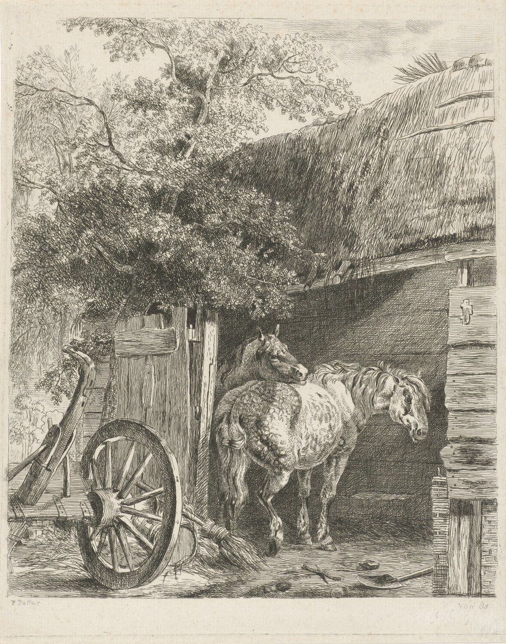 Dois cavalos em um celeiro de Pieter Gerardus van Os