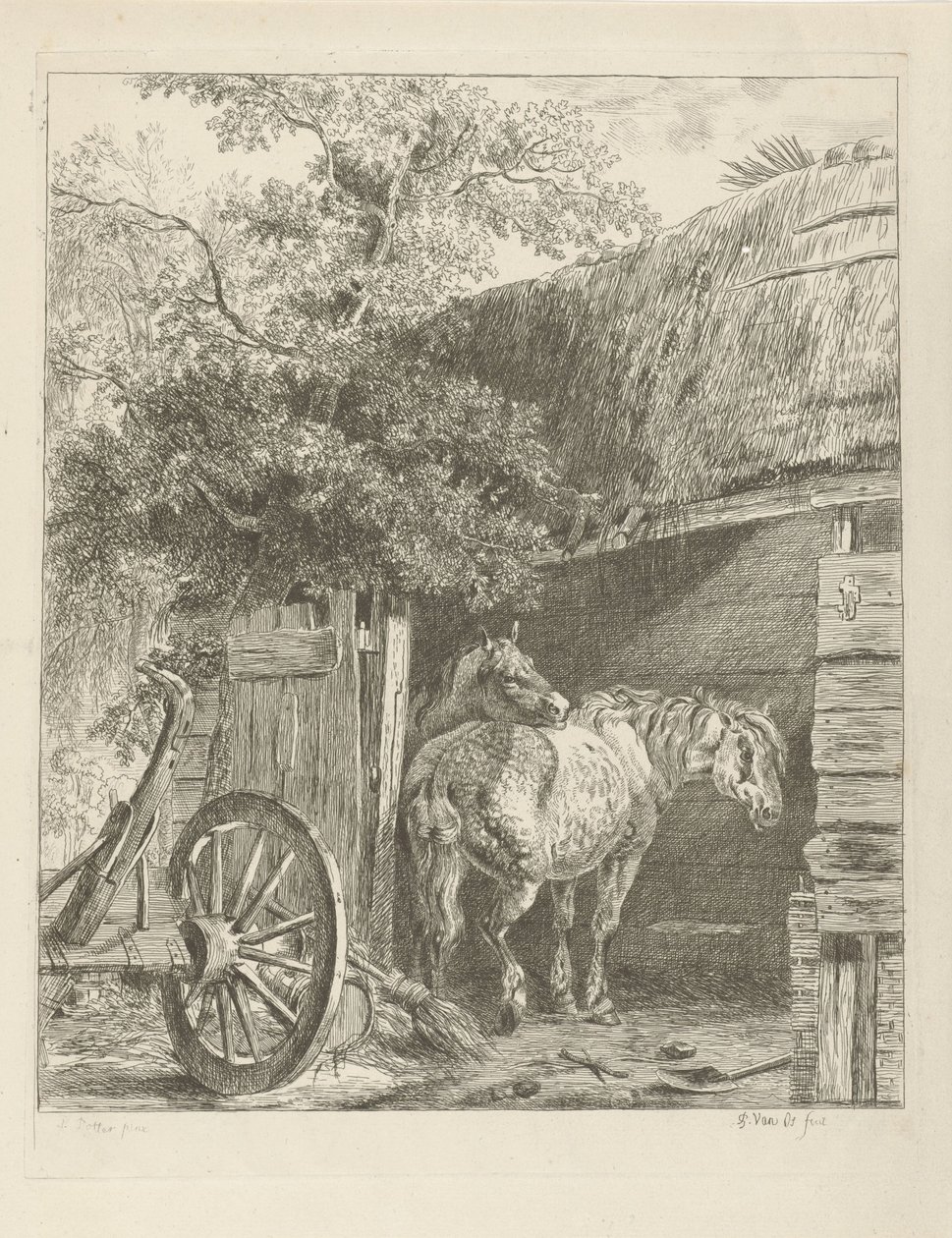 Dois cavalos em um celeiro de Pieter Gerardus van Os