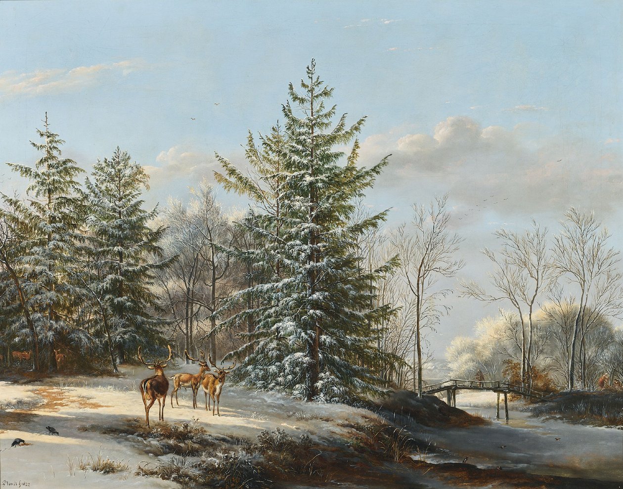 Paisagem de inverno com gamo de Pieter Gerardus van Os