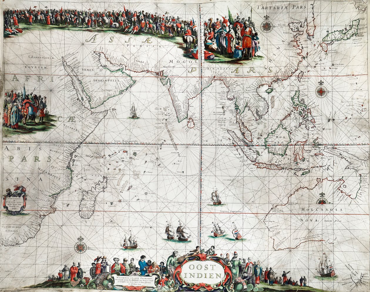 Mapa das Índias Orientais, c.1666 (gravura a cores) de Pieter Goos