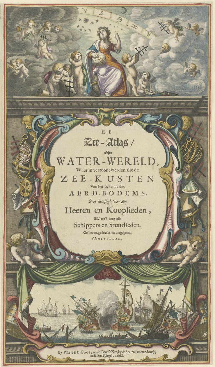 Página de título de Pieter Goos, De Zee-Atlas ofte Water-Wereld, 1668 de Pieter Goos