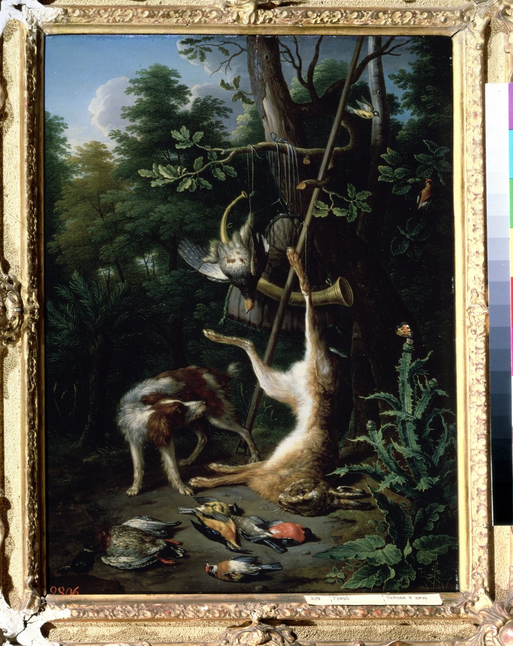 "" Cão de caça e aves de caça "" (Cão e aves de caça) pintura por Peter Gysels (1621-1691) século XVII. Museu Pushkin, Moscou de Peeter Gijsels