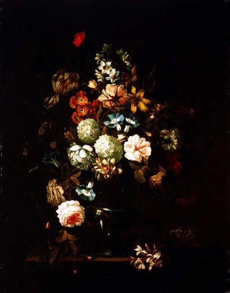 Natureza morta com flores num vaso de vidro de Pieter Hardime
