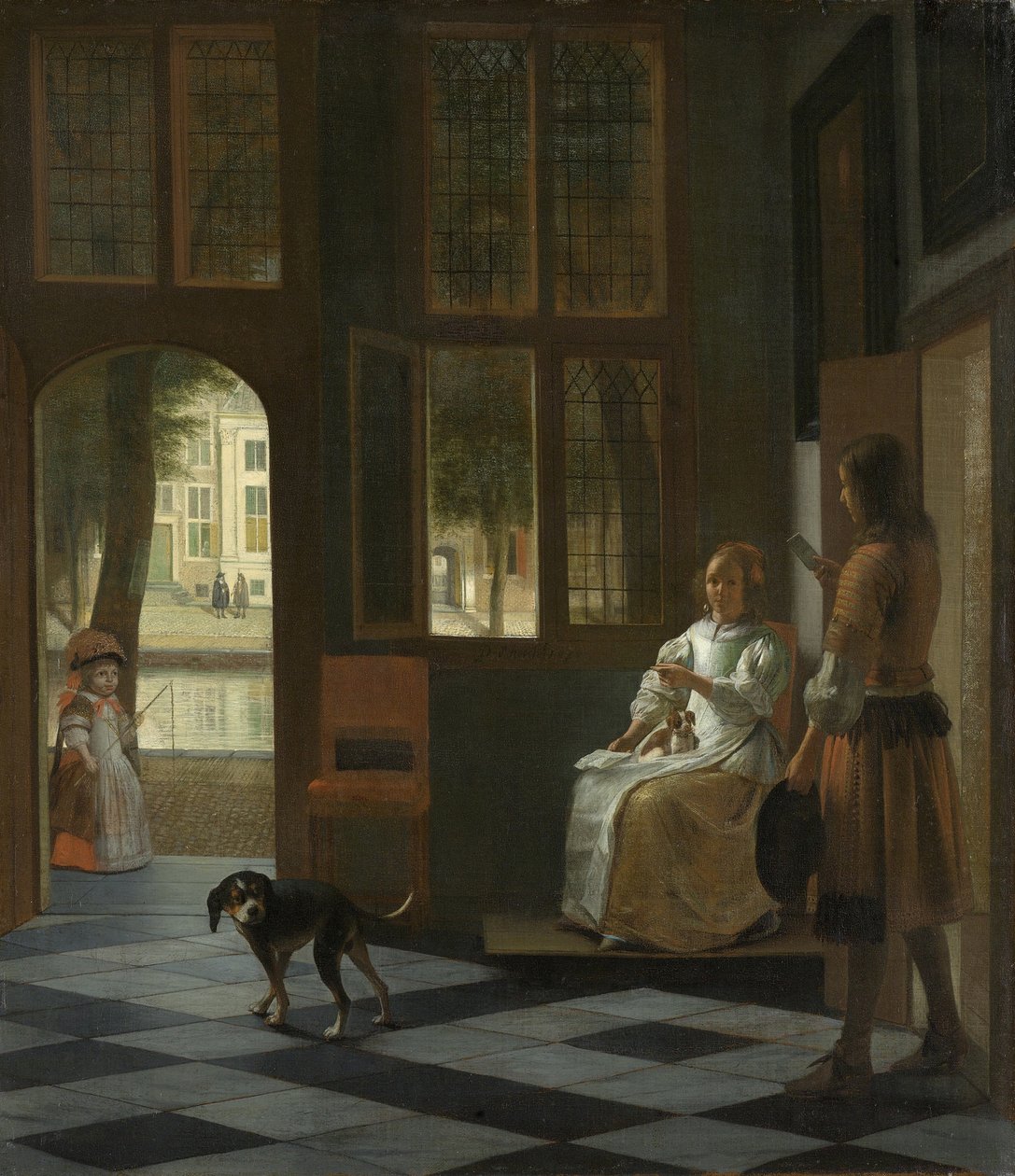 Uma Mulher a Dirigir um Jovem com uma Carta, 1670 de Pieter Hooch de