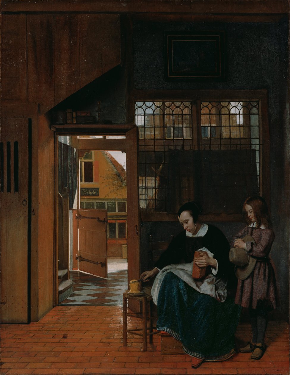 Uma Mulher Preparando Pão e Manteiga para um Menino, c. 1660 de Pieter Hooch de