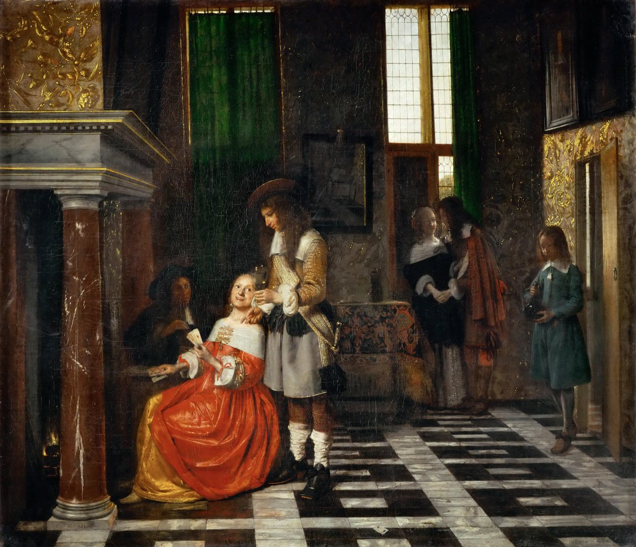 Jogadores de cartas em um interior opulento de Pieter Hooch de