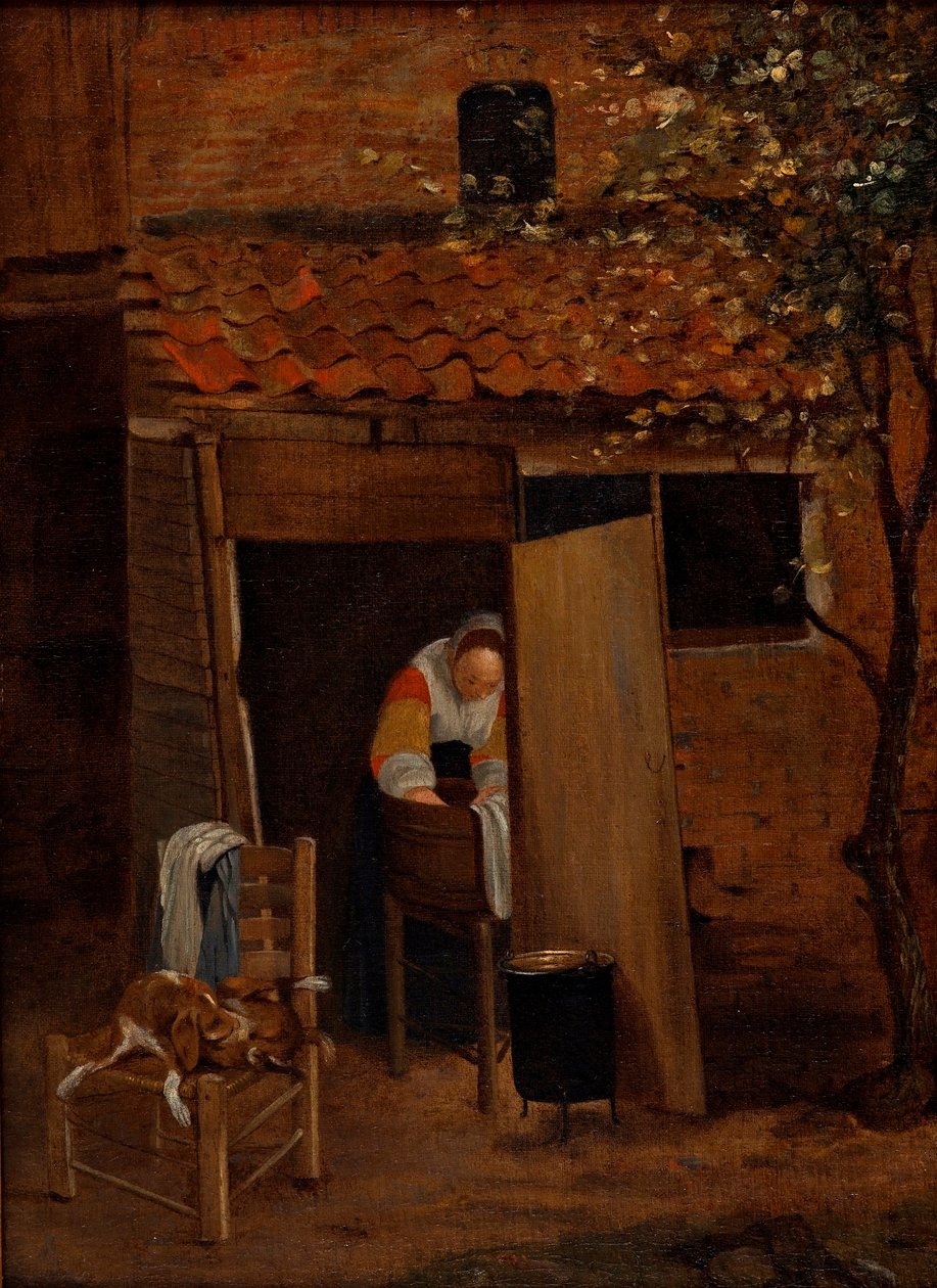 Garota lavando roupas. de Pieter Hooch de