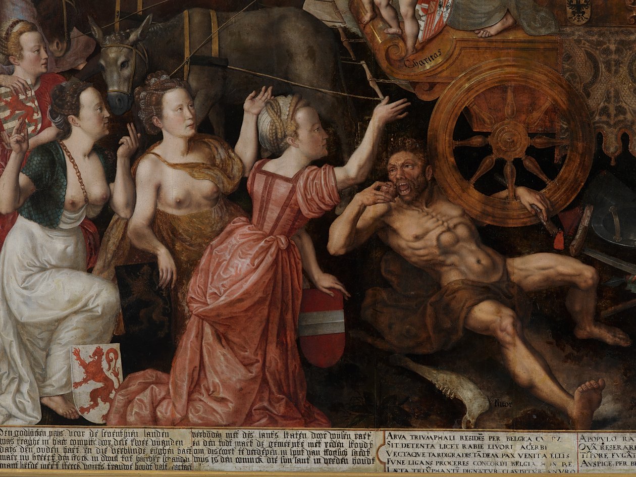 Pormenor da Alegoria da Paz nos Países Baixos em 1577 de Pieter II Claeissens
