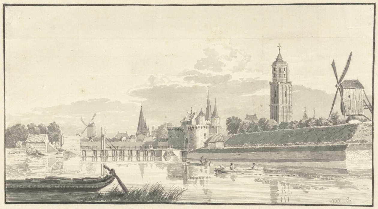 O Kamperpoort em Zwolle de Pieter Jan van Liender (attributed to)
