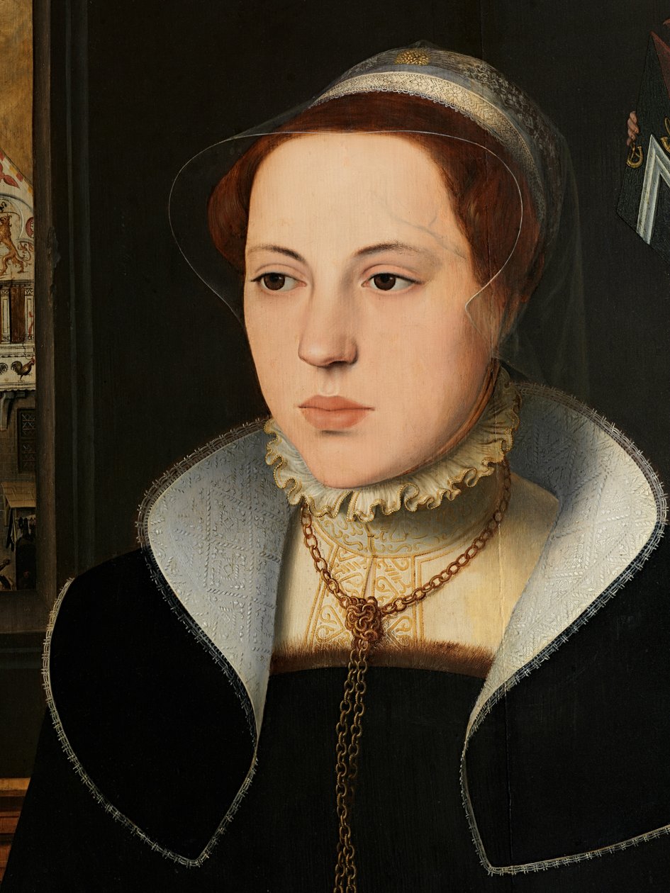Pormenor do retrato de Jacquemyne Buuck de Pieter Jansz. Pourbus