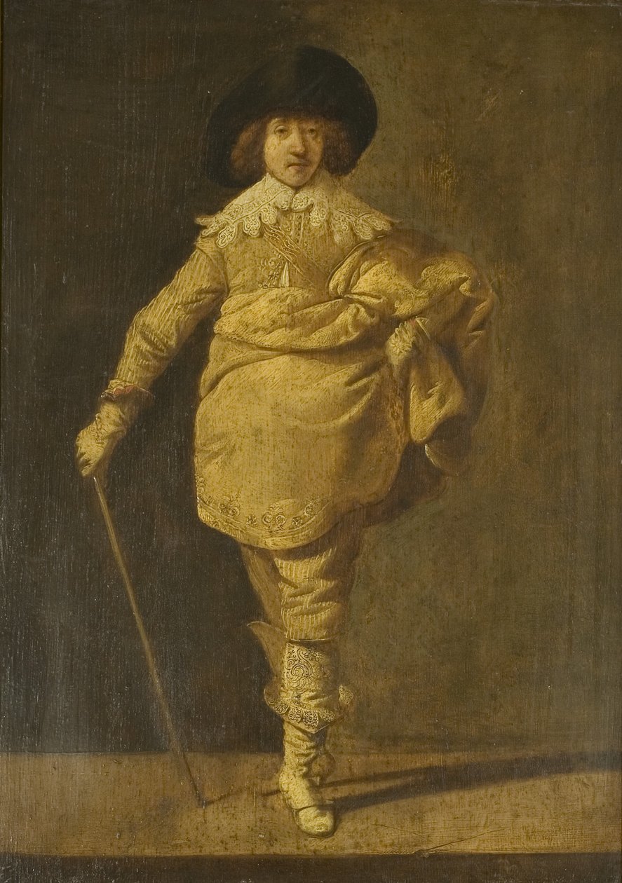 A Standing Cavalier, c.1630 (óleo no painel) de Pieter Jansz. Quast