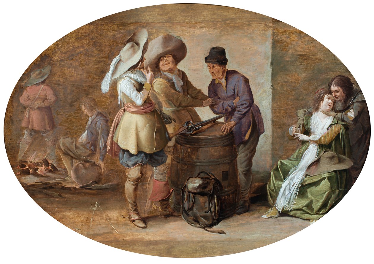 O interior de uma sala de guarda (óleo sobre painel) de Pieter Jansz. Quast