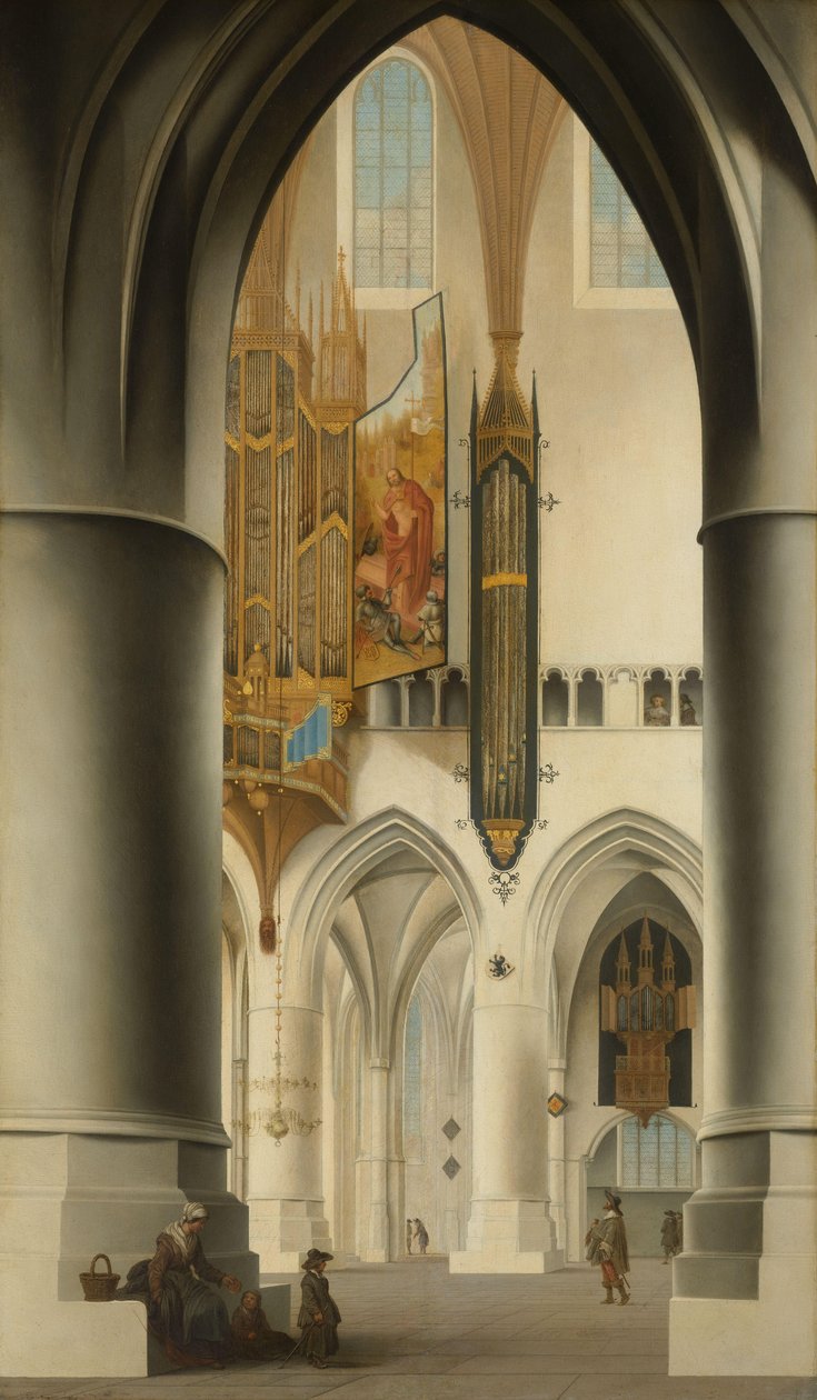 Interior da Igreja de St Bavo em Haarlem Interior do St Bavokerk em Haarlem, visto do ambulatório sul, olhando através do coro para o ambulatório norte e o grande órgão de Pieter Jansz Saenredam