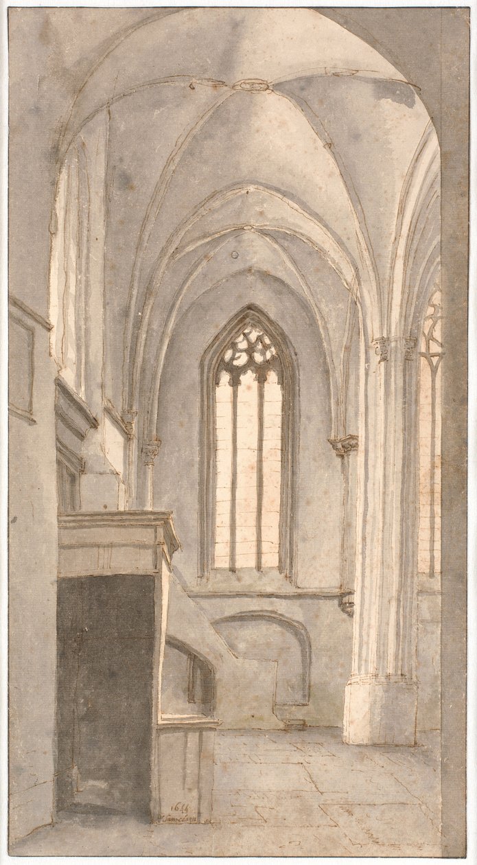 Vista do interior da Igreja de St. Cunera em Rhenen (prov. Utrecht) de Pieter Jansz Saenredam