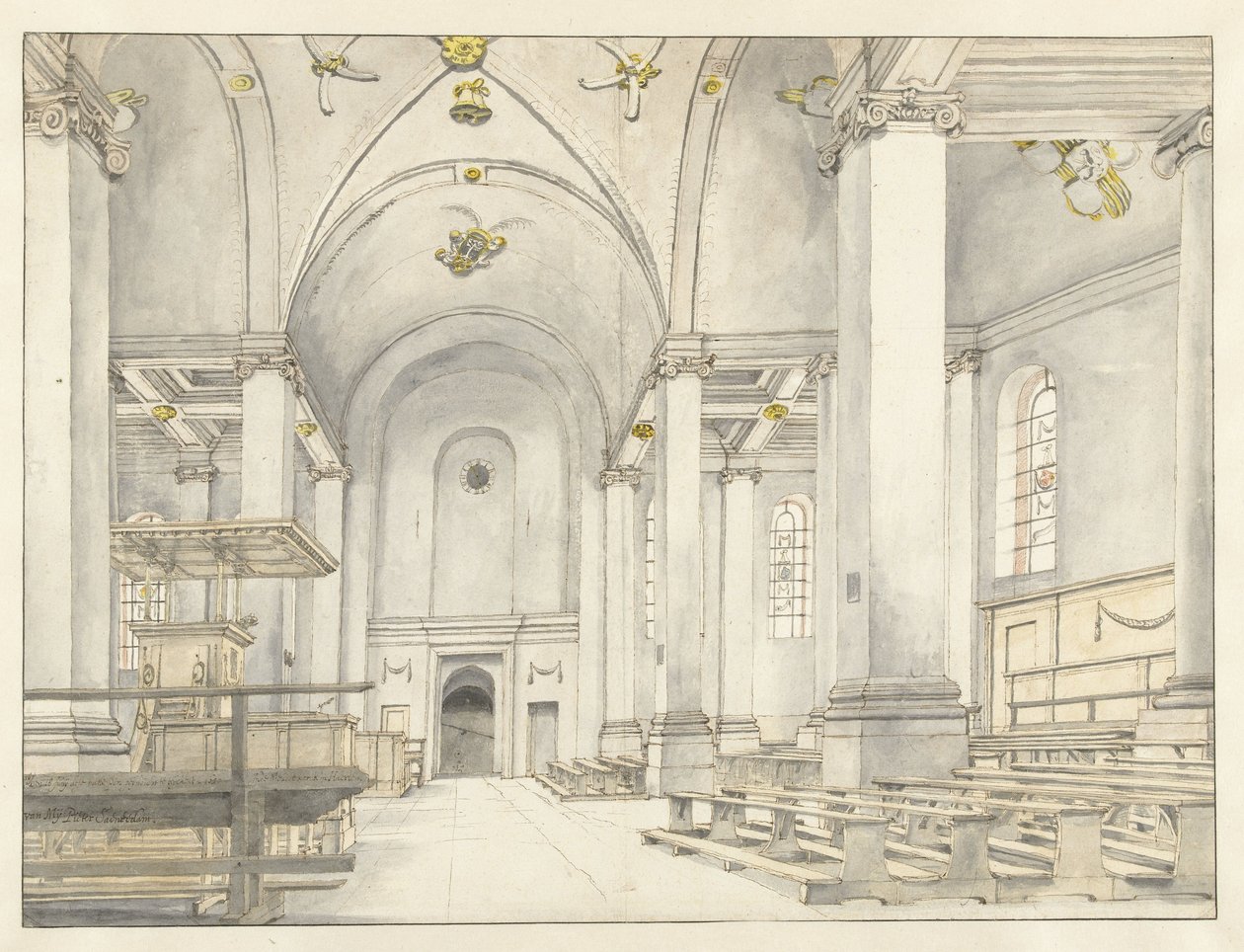 Vista da nave do Nieuwe Kerk, Haarlem, olhando para o oeste de Pieter Jansz Saenredam