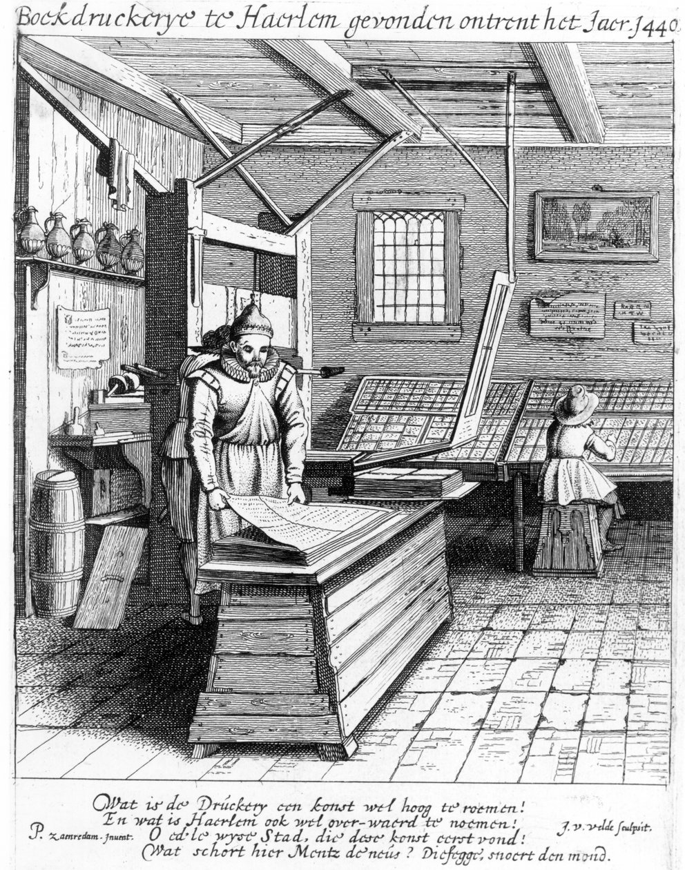 A Bindery de Laurens Janszoon Koster, de &39;Descrição e o louvor de Haerlem&39;, publicado em 1628 de Pieter Janszoon Saenredam