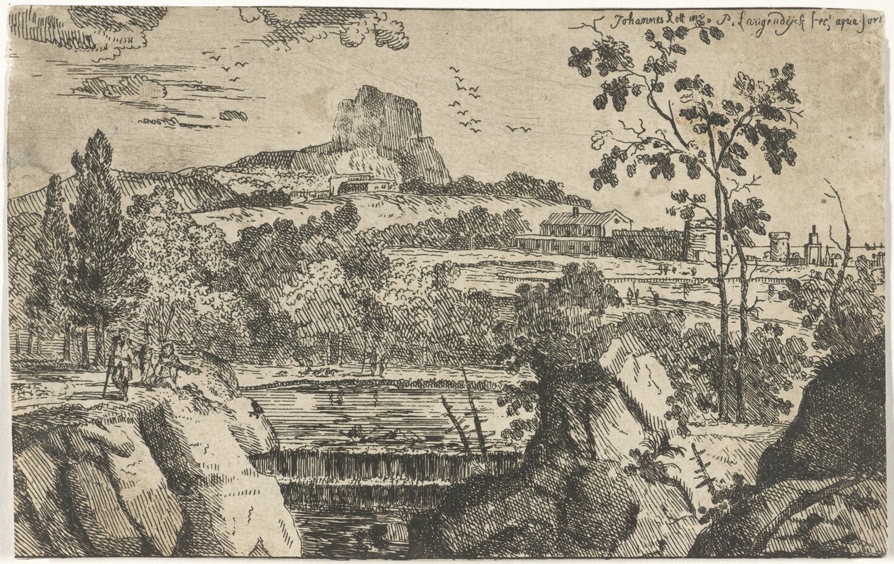 Paisagem montanhosa com cachoeira de Pieter Langendijk (I)