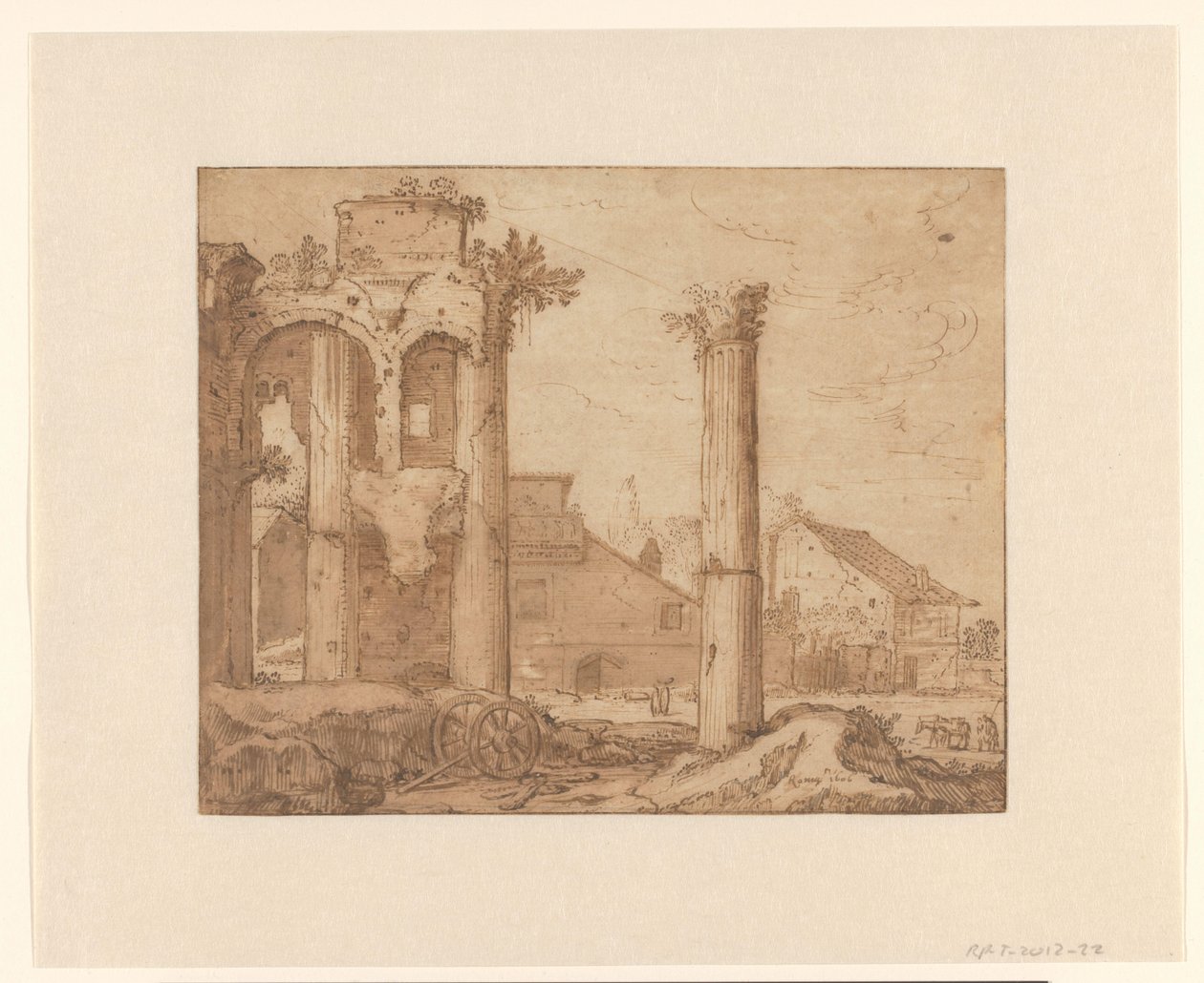 O Fórum de Nerva em Roma, visto do Templo de Minerva de Pieter Lastman