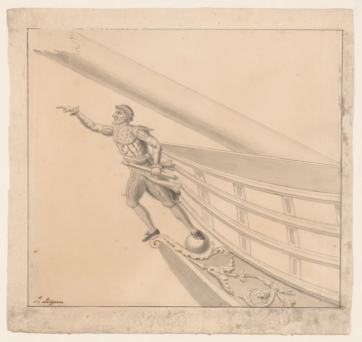 Cabeça de figura de um homem com binóculos de Pieter Luypen (signed by artist)