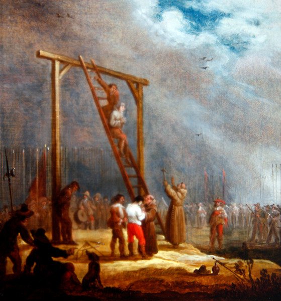 Uma Execução à Galinha (óleo sobre painel) de Pieter Meulener