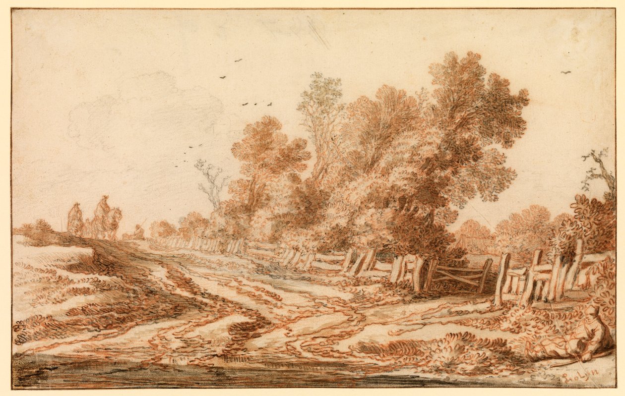 Paisagem com viajantes em uma estrada, 1653 - 1657 de Pieter Molijn