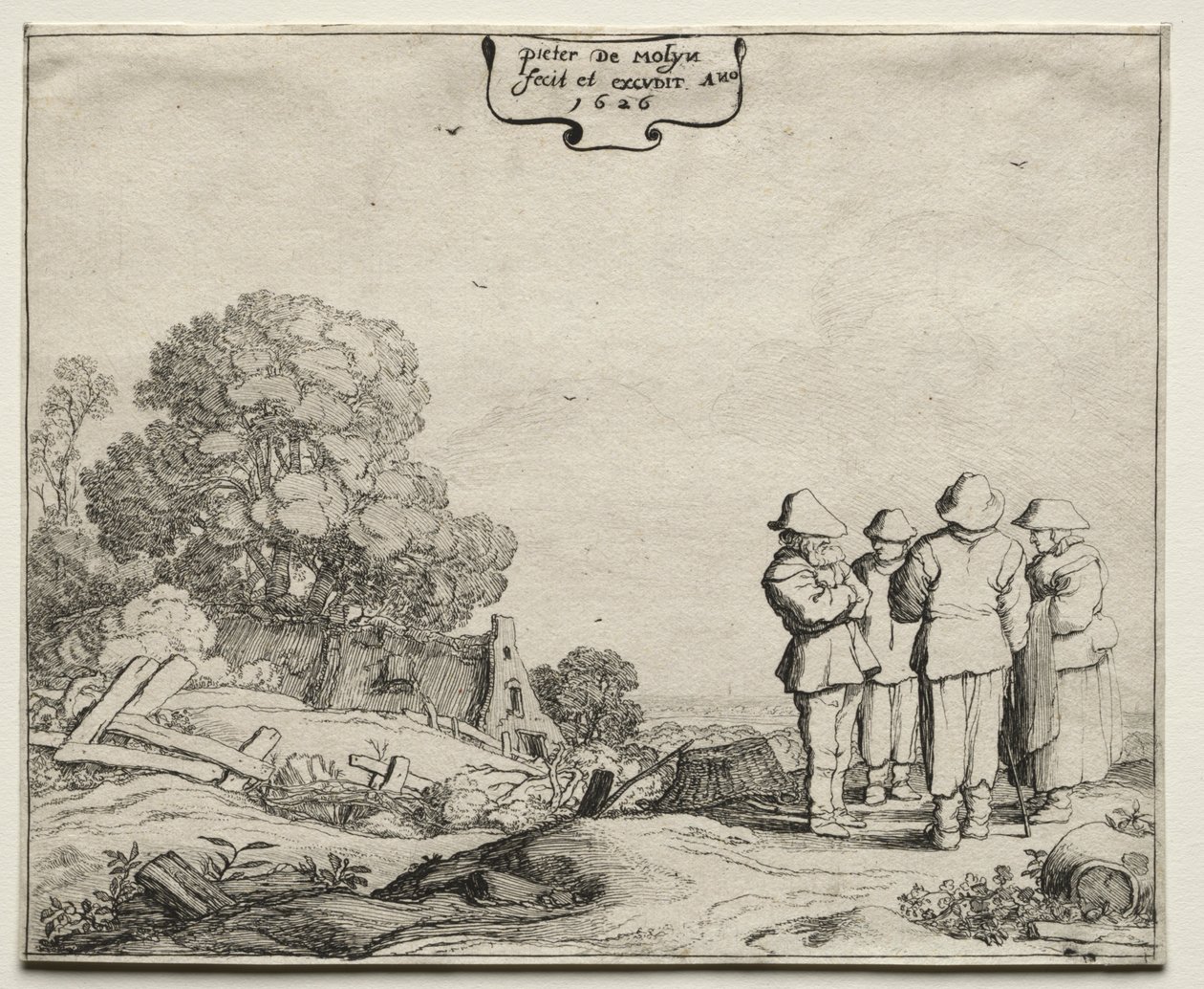 Paisagem com quatro camponeses conversando, 1626. de Pieter Molyn