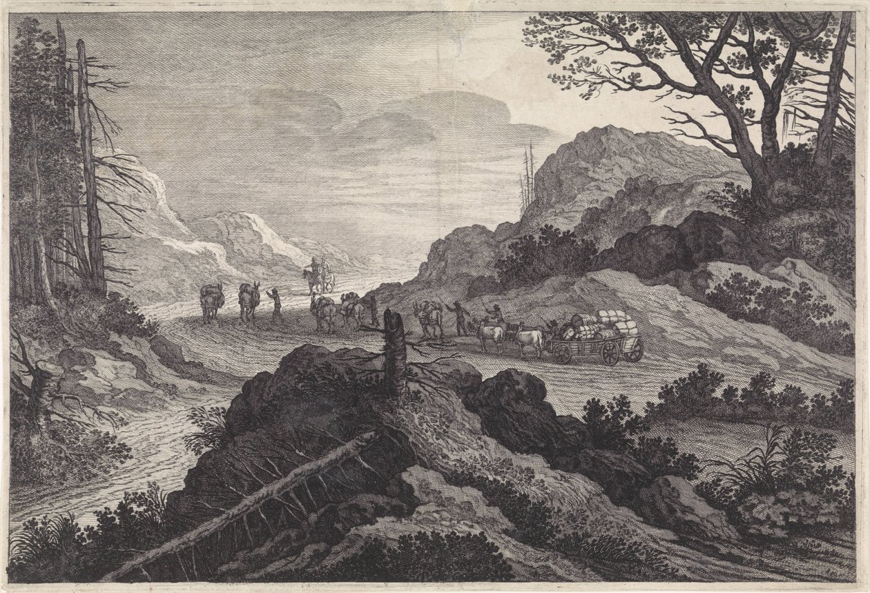 Embalar mulas numa estrada
Paisagens (título da série) de Pieter Nolpe
