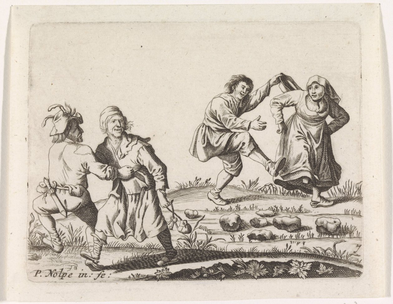 Dois casais de camponeses dançando de Pieter Nolpe