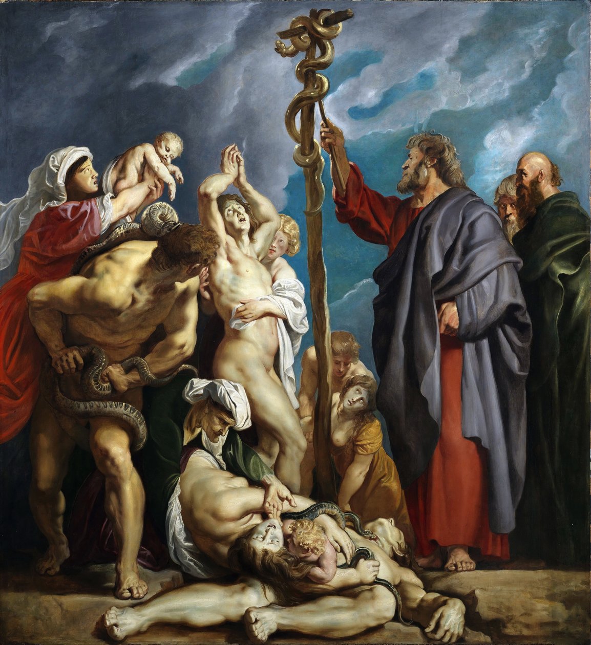 Moisés e a serpente de bronze, 1609-1610. de Peter Paul Rubens