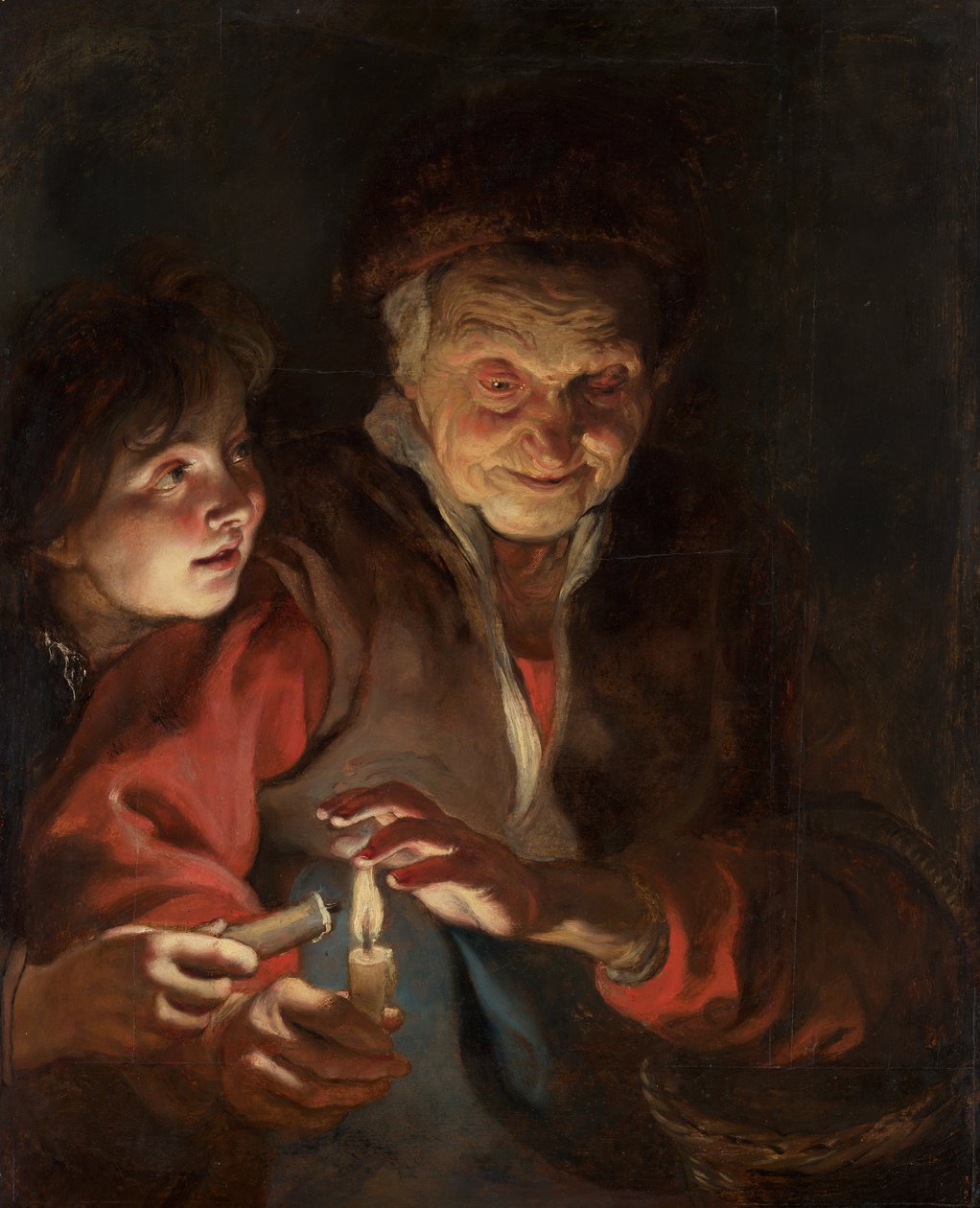Mulher velha e menino com velas, c. 1616-1617. de Pieter Paul Rubens