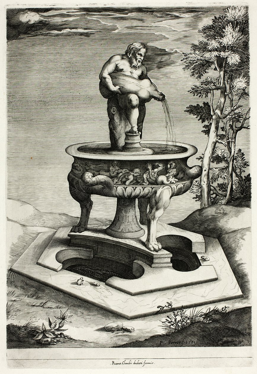 Fonte com Silenus no Jardim do Palácio Cesi perto de Roma de Pieter Perret