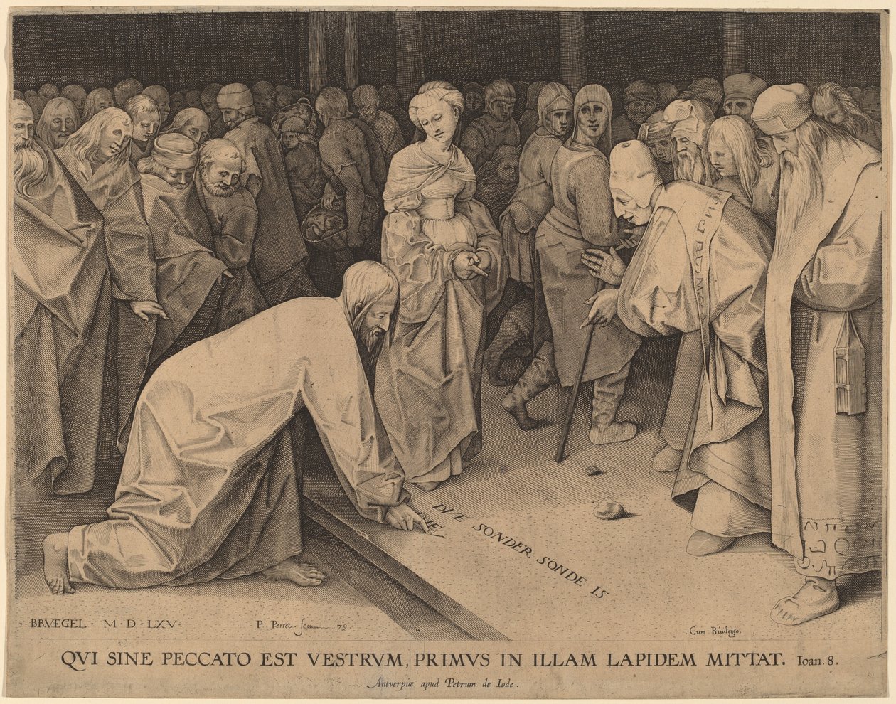 Cristo e a Adúltera de Pieter Perret after Pieter Bruegel the Elder