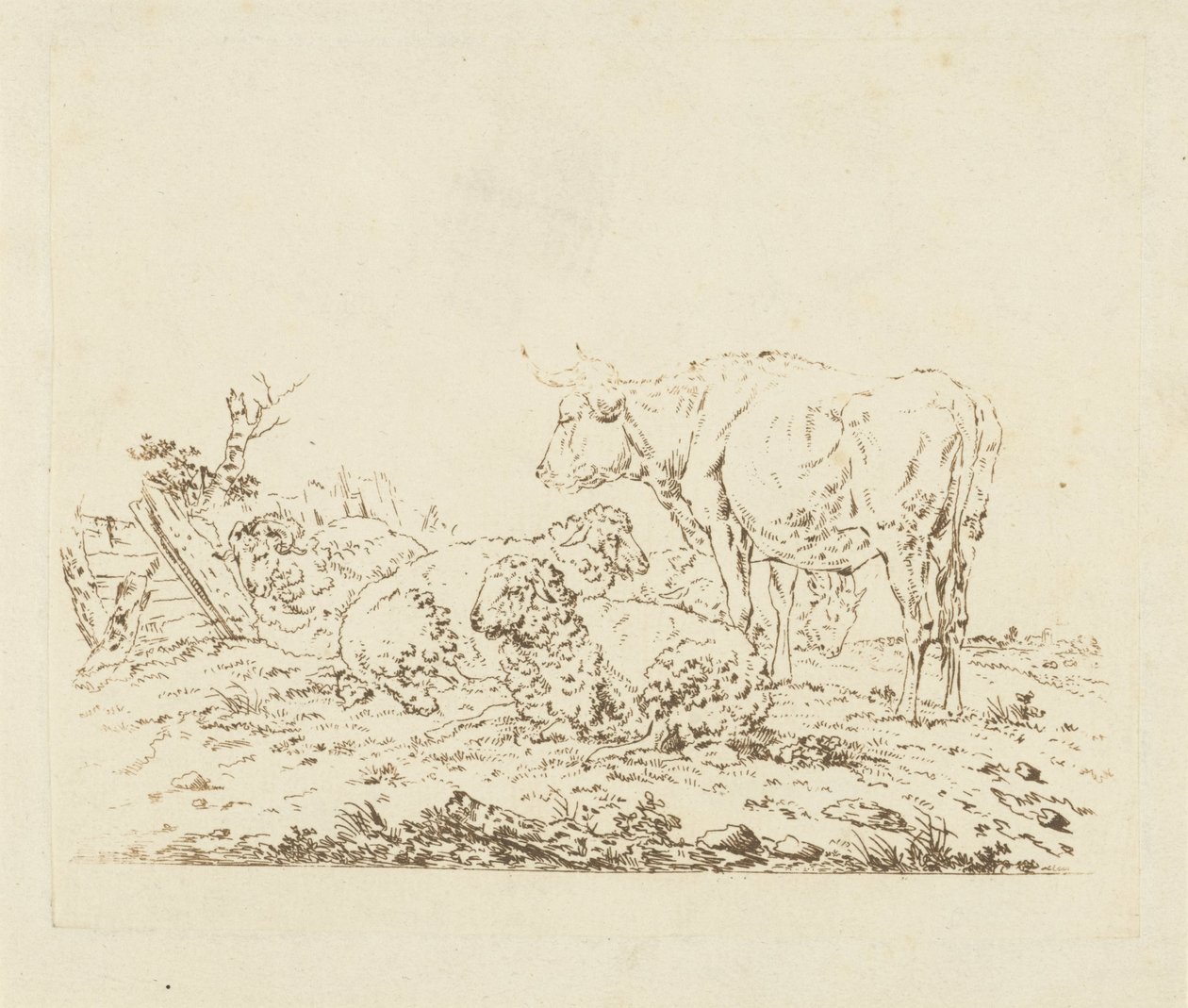 Pasto com vaca e ovelha de Pieter Roosing