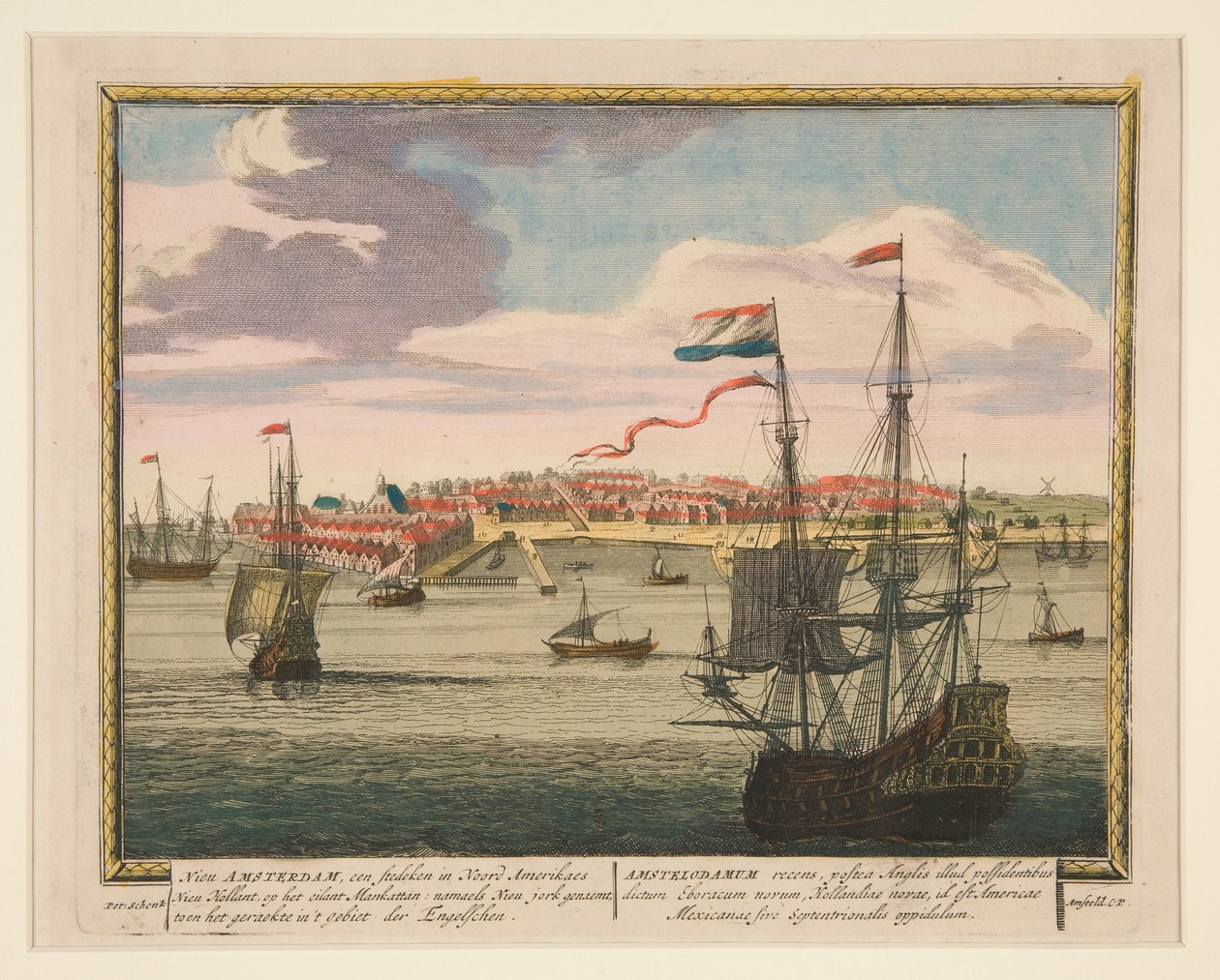 New Amsterdam, a Cidades da América do Norte Nieu Holland, na ilha de Mankattan: namaels New jork chamado de Pieter Schenck I