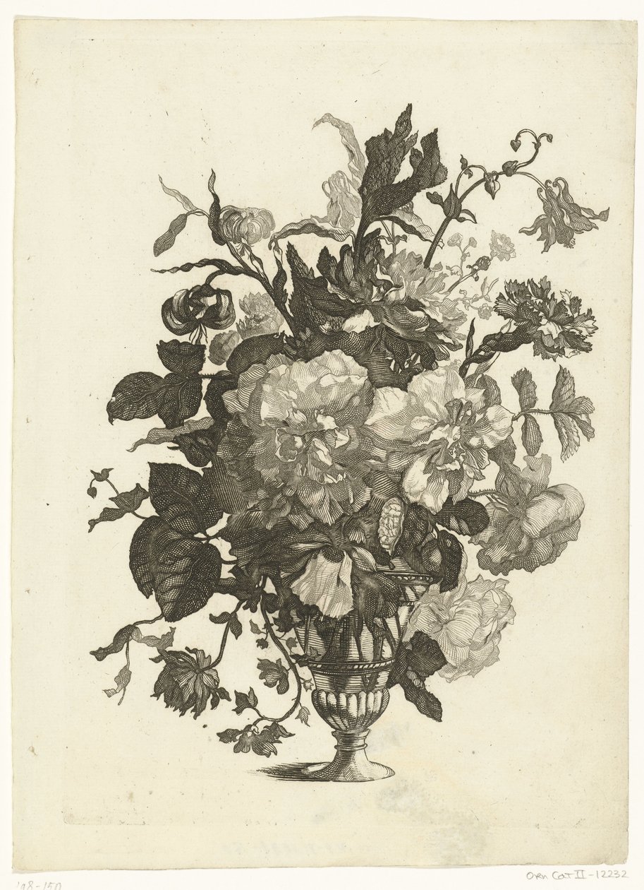 vaso de vidro com flores Vasos com buquês de flores (título da série) de Pieter Schenk (I)