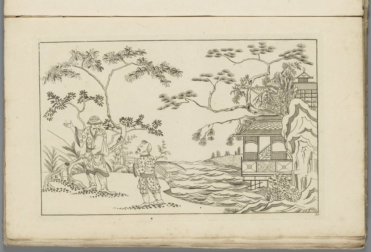 Dois homens chineses em uma paisagem Novo Sineesen inventariado, assinado com grande detalhe e publicado em 