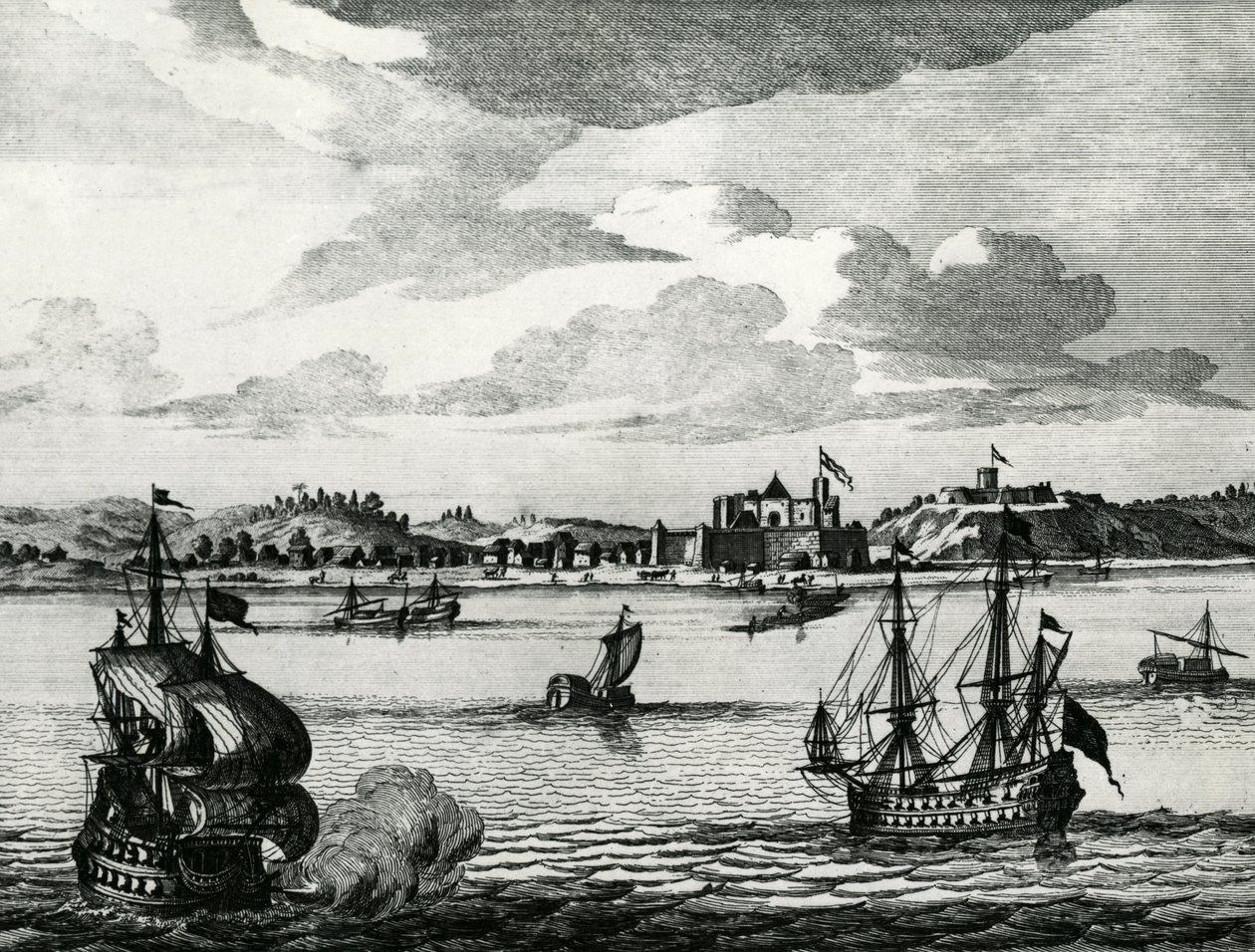 "Castelo Del Mina, localizado na Guiné, não muito longe do Cabo Três Pontos". de Pieter Schenk