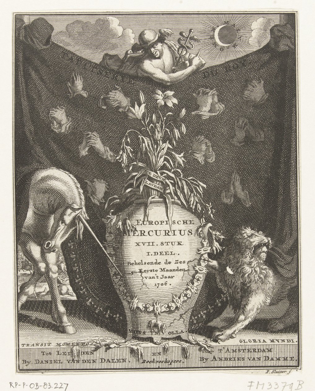 Página de título do Mercúrio Europeu para o ano de 1706 de Pieter Sluyter