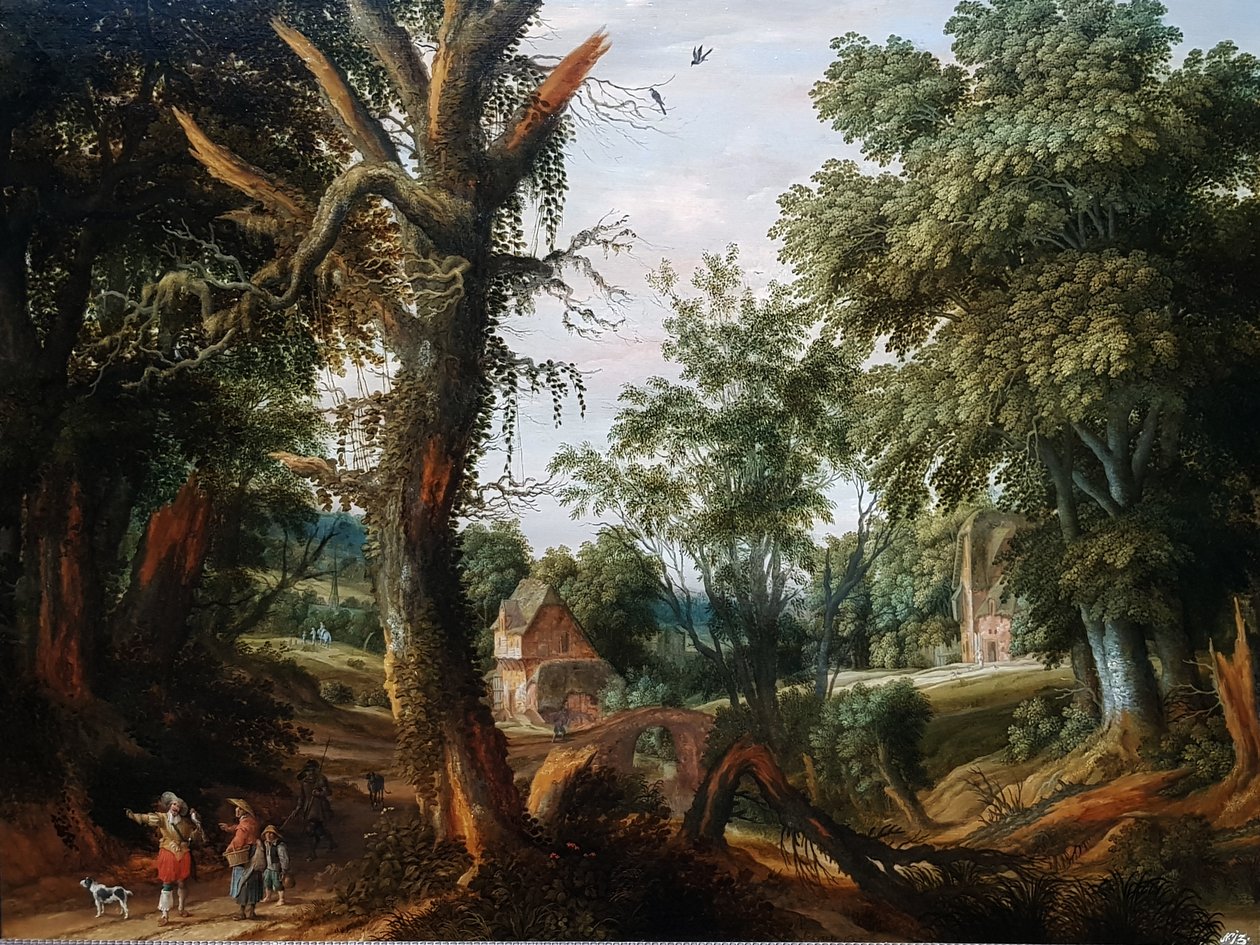 Paisagem arborizada com figuras de Pieter Stalpaert