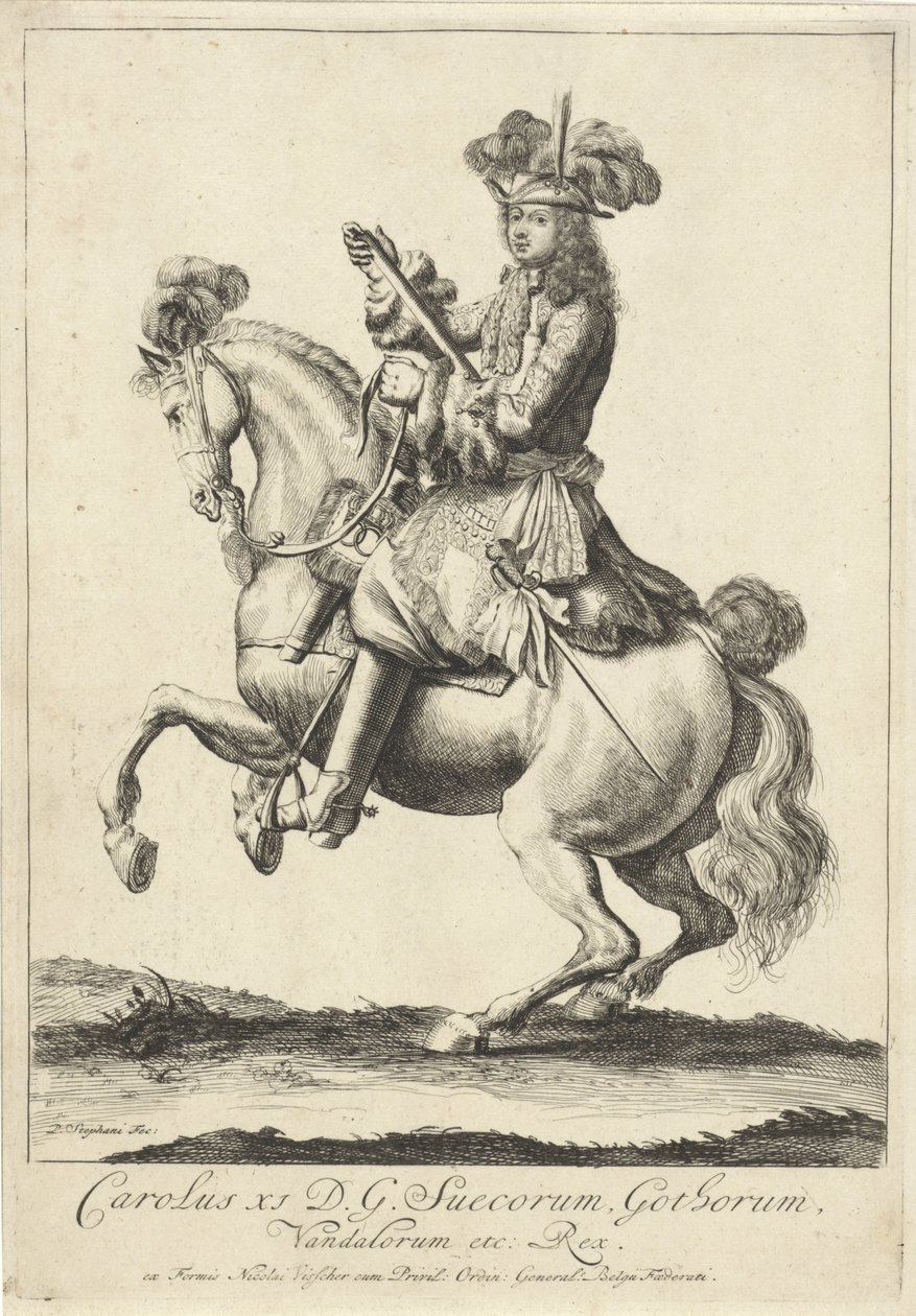 Retrato equestre do Rei Carlos XI da Suécia de Pieter Stevens (vermeld in 1689)