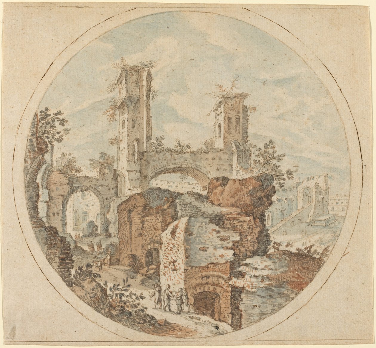 Viajantes entre ruínas romanas de Pieter Stevens
