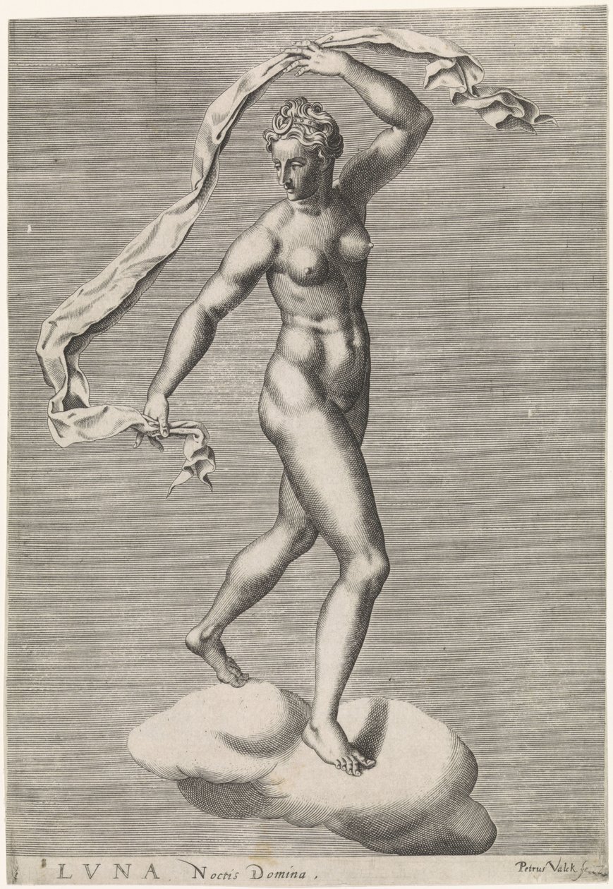Diana como Luna sobre uma nuvem
Luna Noctis Domina (título sobre o objecto)
Os sete planetas (título sobre o objecto) de Pieter Valck