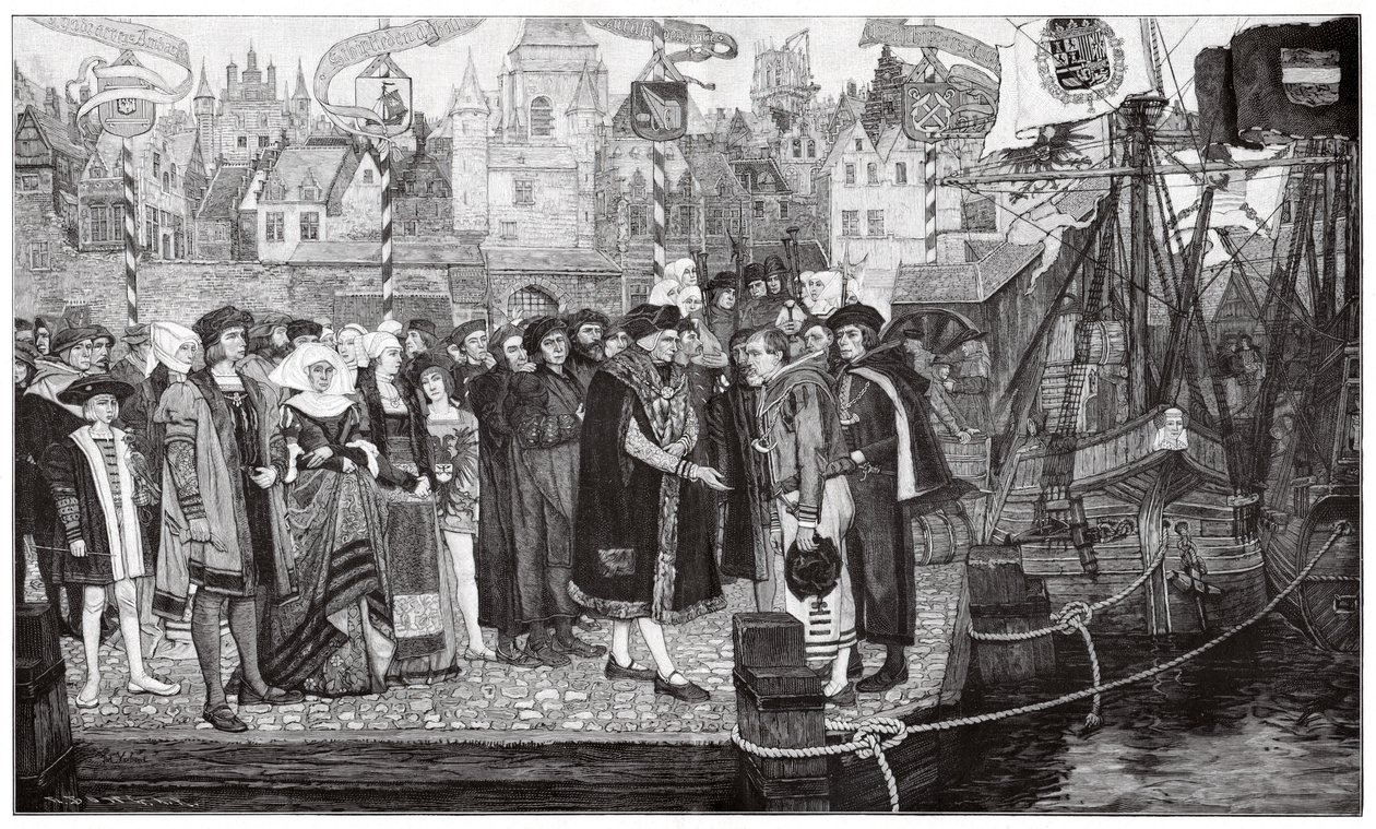 Comércio de açúcar, Antuérpia, c1510-20 (gravura) de Pieter Verhaert