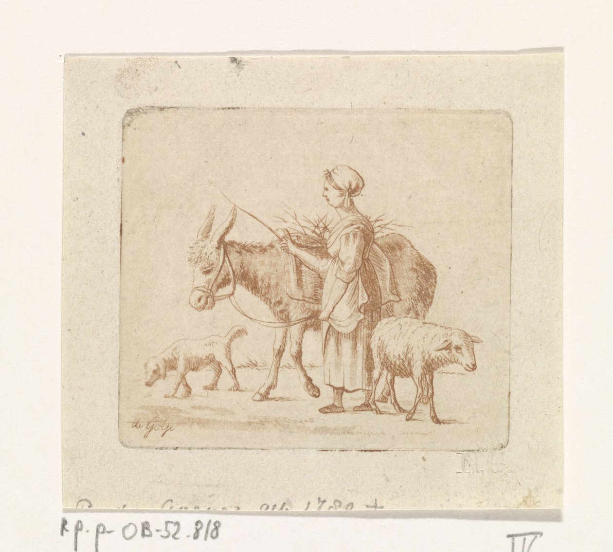 Pastora com mula, ovelha e cão de Pieter de Goeje