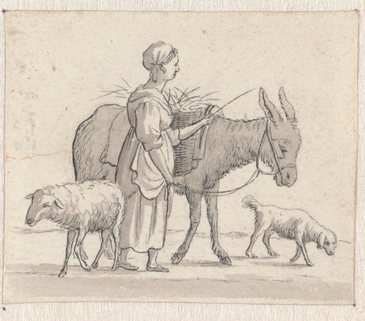 Mulher com burro, ovelha e cão de Pieter de Goeje