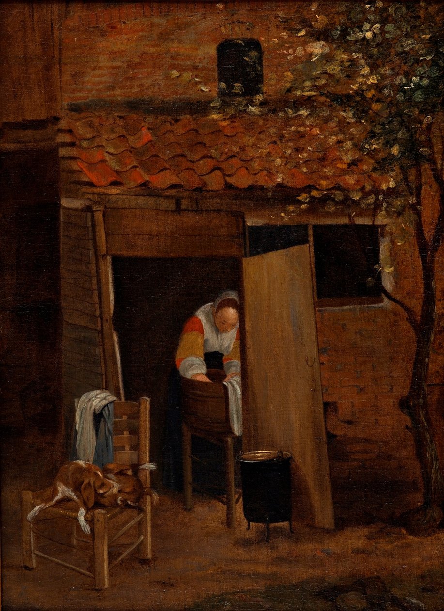 Rapariga a lavar roupa num pátio em Zwolle, depois de 1653 (óleo sobre tela) de Pieter de Hooch