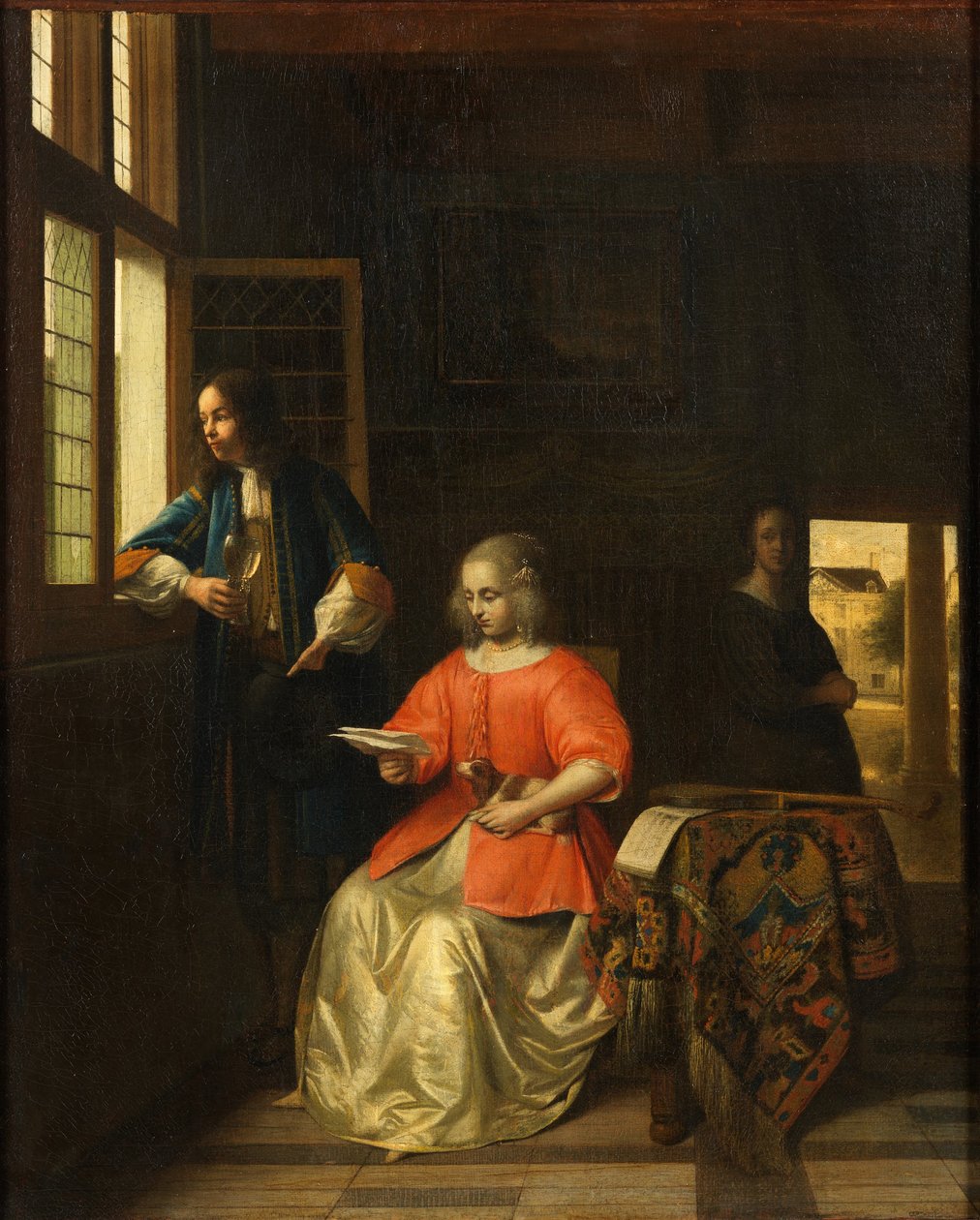 Interior com uma jovem a ler uma carta de Pieter de Hooch