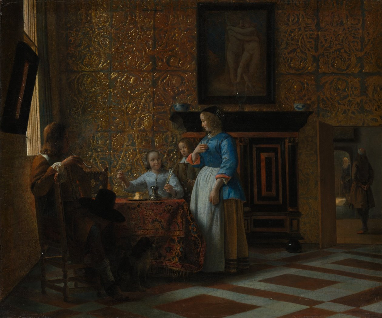 Tempo de lazer em um ambiente elegante, ca. 1663-65. de Pieter de Hooch